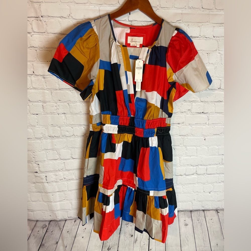 Anthropologie Somerset Mini Dress Novelty Square Print Like New Size Medium - Picture 2 of 14
